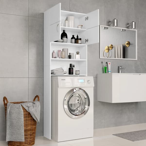 vidaXL Tvättmaskinsskåp vit 64x25,5x190 cm konstruerat trä -  Tvättmaskin & torktumlare