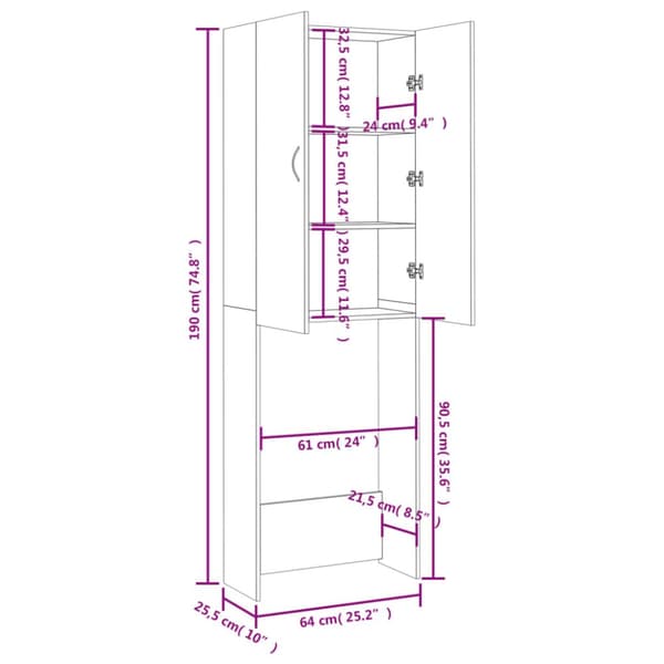 vidaXL Tvättmaskinsskåp brun ek 64x25,5x190 cm - Tvättmaskin & torktumlare