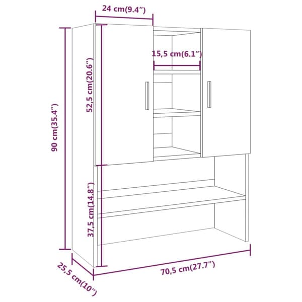 vidaXL Pesukonekaappi ruskea tammi 70,5x25,5x90 cm -  Pesukone- & kuivausrumputarvikkeet