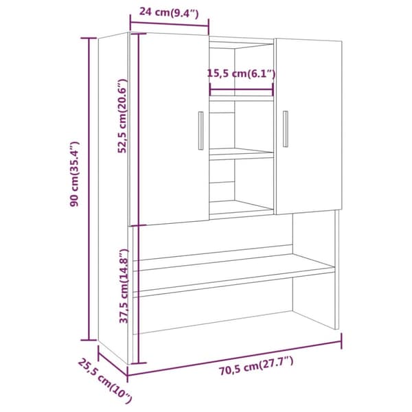 vidaXL Tvättmaskinsskåp rökfärgad ek 70,5x25,5x90 cm -  Tvättmaskin & torktumlare