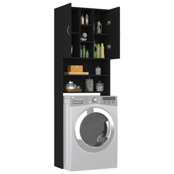 vidaXL Pesukonekaappi musta 64x25,5x190 cm - Pesukone- & kuivausrumputarvikkeet