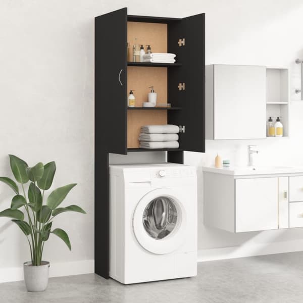 vidaXL Tvättmaskinsskåp svart 64x25,5x190 cm -  Tvättmaskin & torktumlare