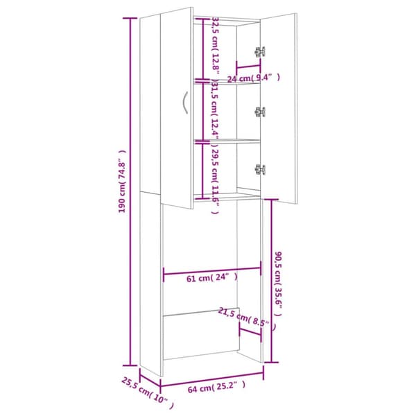 vidaXL Pesukonekaappi Sonoma-tammi 64x25,5x190 cm -  Pesukone- & kuivausrumputarvikkeet