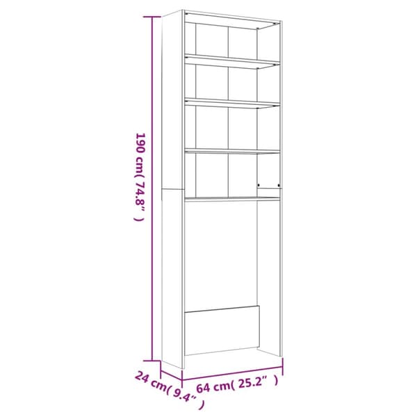 vidaXL Pesukonekaappi betoninharmaa 64x24x190 cm -  Pesukone- & kuivausrumputarvikkeet
