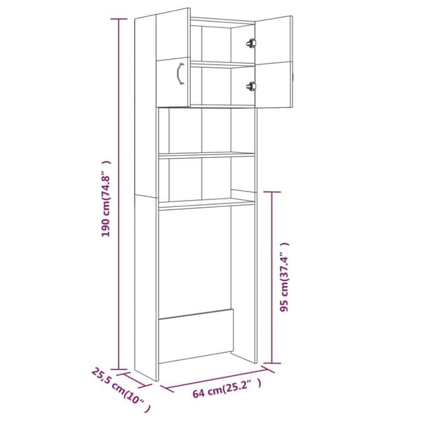 The Living Store vaskemaskineskab 64x25,5x190 cm grå sonoma-eg -  Tilbehør til vaskemaskiner & tørretumblere