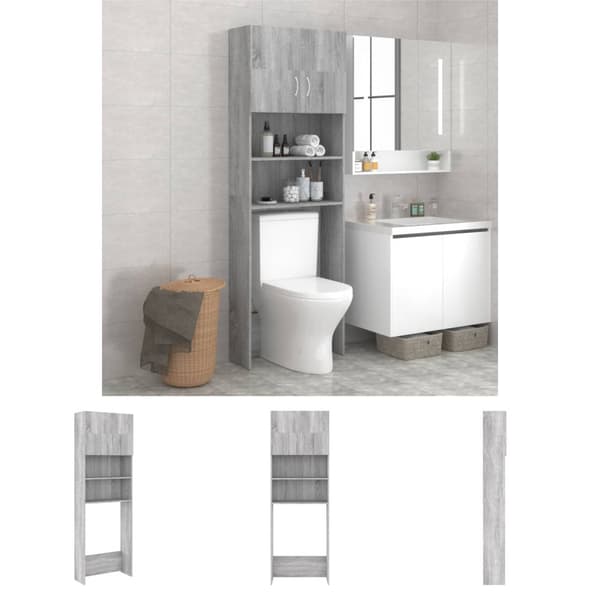 The Living Store vaskemaskineskab 64x25,5x190 cm grå sonoma-eg -  Tilbehør til vaskemaskiner & tørretumblere