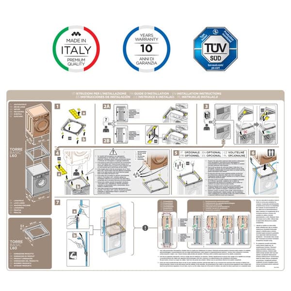 Meliconi - BASE TORRE BASIC L60 universal staplingssats för tvättmaskiner och torktumlare - Ultrabeständig - antivibration