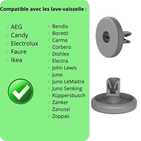 Diskmaskiner - Universella - 8-pack - Kompatibla med AEG, Candy, Electrolux - 40mm - Nedersta korgen