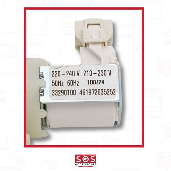 SOS Tillbehör Elektromagnetisk ventil för Diskmaskin 481228128462 AEG, BAUKNECHT, BRANDT, IGNIS, IKEA, IKEA WHIRLPOOL, LADEN, RADIOLA, WH