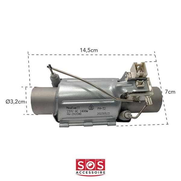 Motstånd Diskmaskin - SOS Tillbehör - 1800W - Kompatibel 481290508537 - 1888130300 - Märke Altus