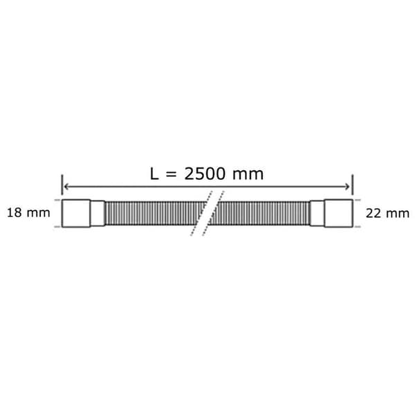 SOS Tillbehör Universell Avloppsslang 2.5m Rak/Rak Diameter 19 22 och 32 mm för tvättmaskin, diskmaskin, tvättmaskin, en