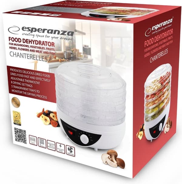 Esperanza EKD002 elintarvikekuivain musta, läpinäkyvä, valkoinen 250 W