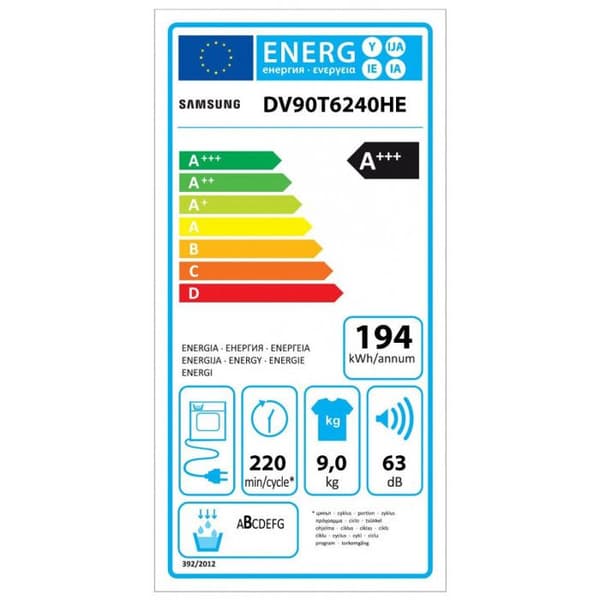 Kondensatortorktumlare - Samsung - DV90T6240HES3 - 9 kg - Digital Inverter-motor - A+++