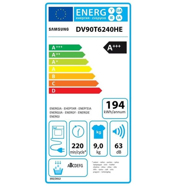 Kondensatortorktumlare - Samsung - DV90T6240HES3 - 9 kg - Digital Inverter-motor - A+++