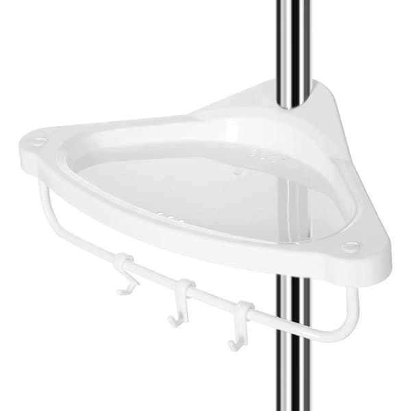 Rootz Duschställ - Duschhylla - Badrumshylla - Justerbar höjd - Hörn - 95-300 cm - Rostfritt stål - 4 nivåer - 3 krokar - Vit-Silver