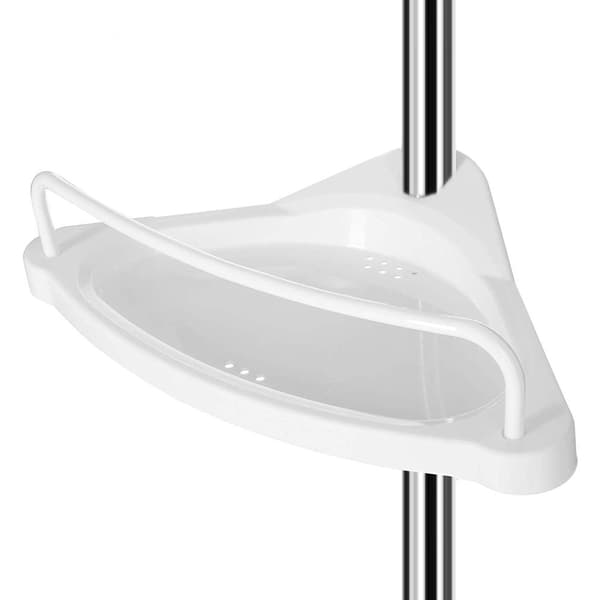 Rootz Duschställ - Duschhylla - Badrumshylla - Justerbar höjd - Hörn - 95-300 cm - Rostfritt stål - 4 nivåer - 3 krokar - Vit-Silver