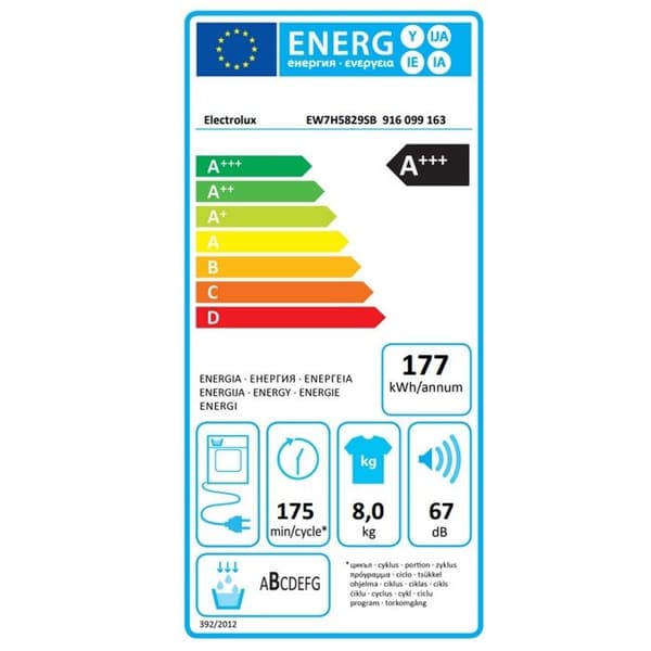 Electrolux värmepump torktumlare 8kg A+++, PerfectCare 700, vit - EW7H5829SB