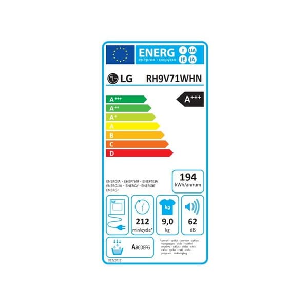 Torktumlare - LG - RH9V71WHN - Värmepump - Kapacitet 9 kg - Energiklass A***