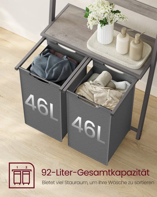 Rootz tvättsorterare med handduksställ - Greige fläckig skiffergrå - Förvaringsorganisatör - Stålram - Oxford tygpåsar - 73 cm x 33 cm x 177 cm - Heav