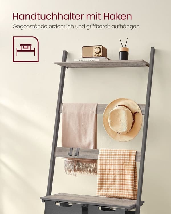 Rootz tvättsorterare med handduksställ - Greige fläckig skiffergrå - Förvaringsorganisatör - Stålram - Oxford tygpåsar - 73 cm x 33 cm x 177 cm - Heav