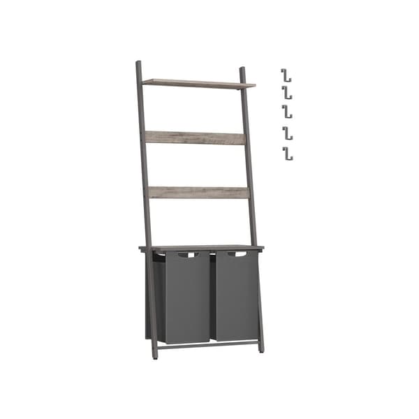 Rootz tvättsorterare med handduksställ - Greige fläckig skiffergrå - Förvaringsorganisatör - Stålram - Oxford tygpåsar - 73 cm x 33 cm x 177 cm - Heav