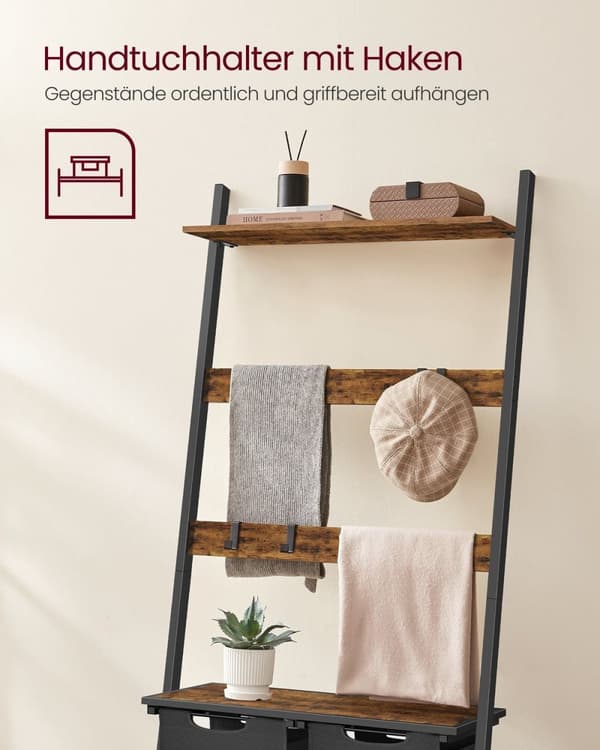 Rootz Pyykinlajittelu pyyhetelineellä - Vintage Ruskea - Klassinen Musta - Lastulevy - Teräs - Oxford Kangas - 73cm x 33cm x 177cm - 9,3kg - 10kg Yläh