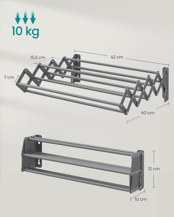 Rootz udtrækkelig og foldbar tørretumbler - Dove Grey - Stålramme - Pladsbesparende design - 40 cm x 42 cm x 12 cm (D x B x H)