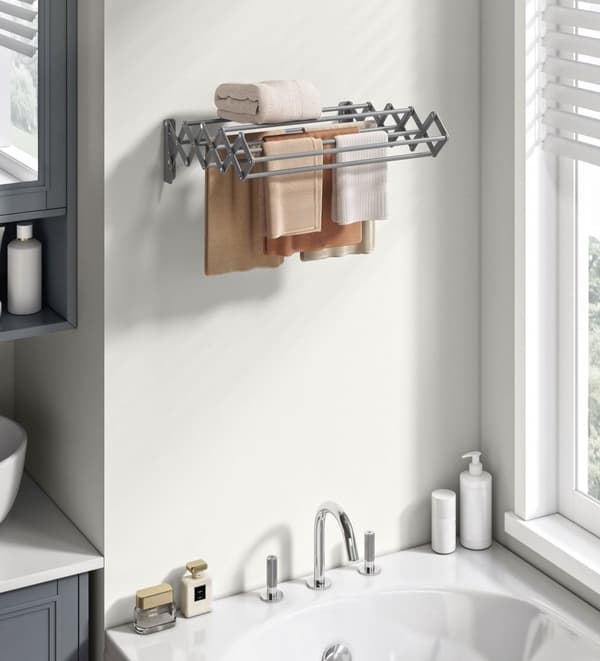 Rootz udtrækkelig og foldbar tørretumbler - Dove Grey - Stålramme - Pladsbesparende design - 40 cm x 42 cm x 12 cm (D x B x H)