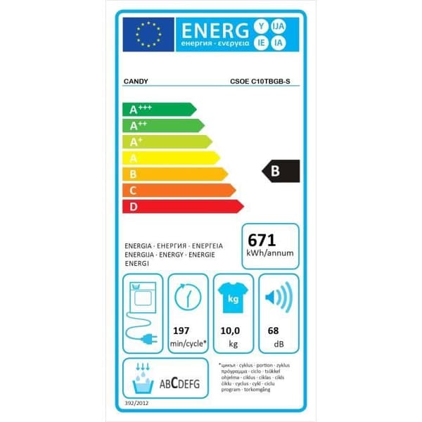 Kondensortorktumlare CANDY CSOE C10TBGB-S Smart Pro - 10 kg - Klass B - Ansluten - Svart