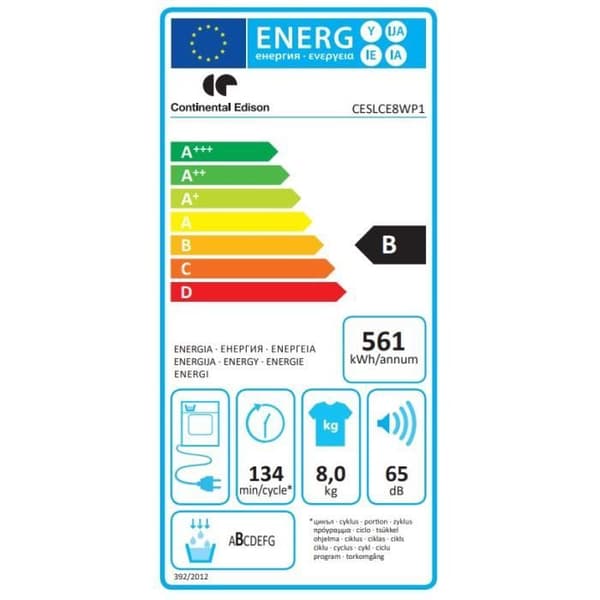 Kondensatortorktumlare CONTINENTAL EDISON CESLCE8WP1 - 8 kg - Bredd 59,6 cm - Klass B - Vit
