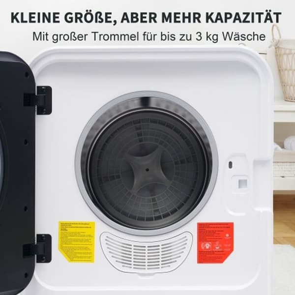 Gasklädd torktumlare, torktumlare i rostfritt stål, 3 kg, max. nu 4,5 kg, 830 W, multifiltrering, 5 program