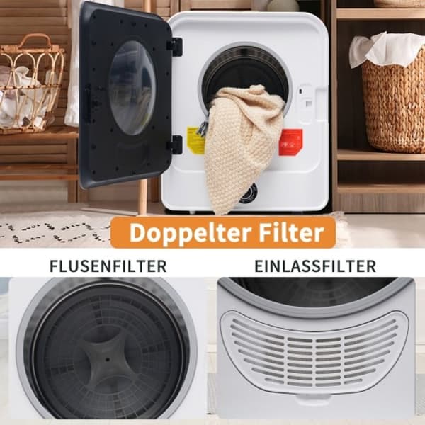 Gasklädd torktumlare, torktumlare i rostfritt stål, 3 kg, max. nu 4,5 kg, 830 W, multifiltrering, 5 program