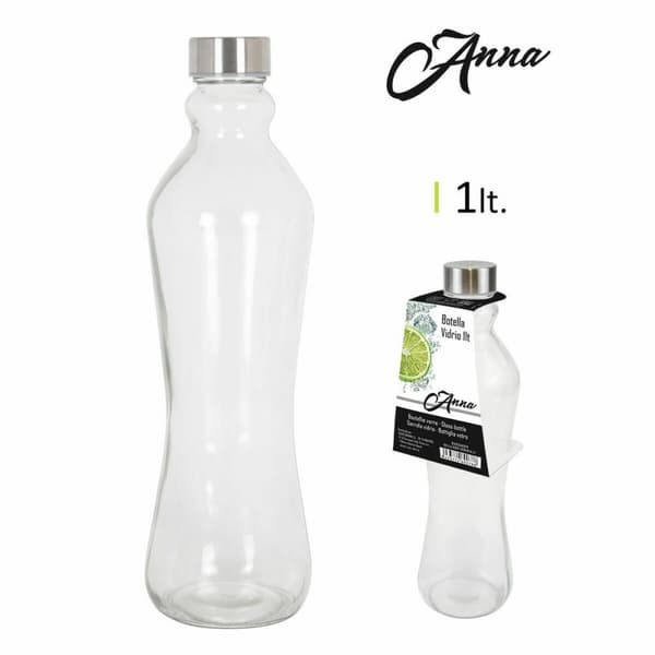 Glasflaska Anna 1 L Metallkåpa Metall Glas (12 antal)