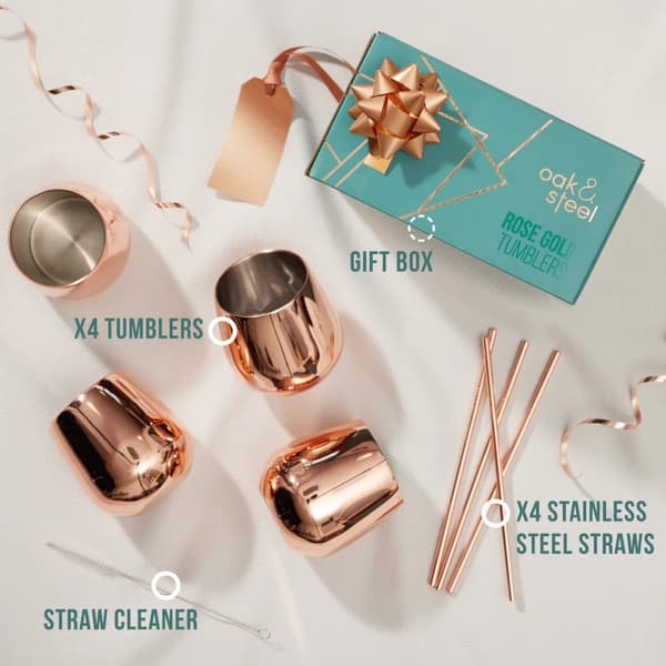 Roseguld Tumblers med sugrör 4-pack