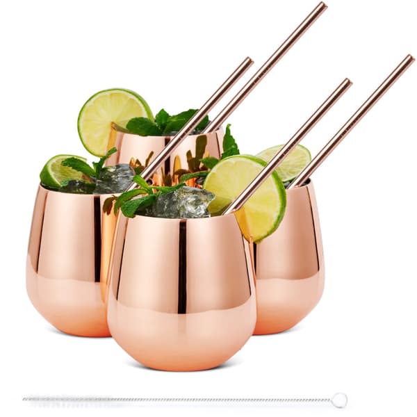 Roseguld Tumblers med sugrör 4-pack