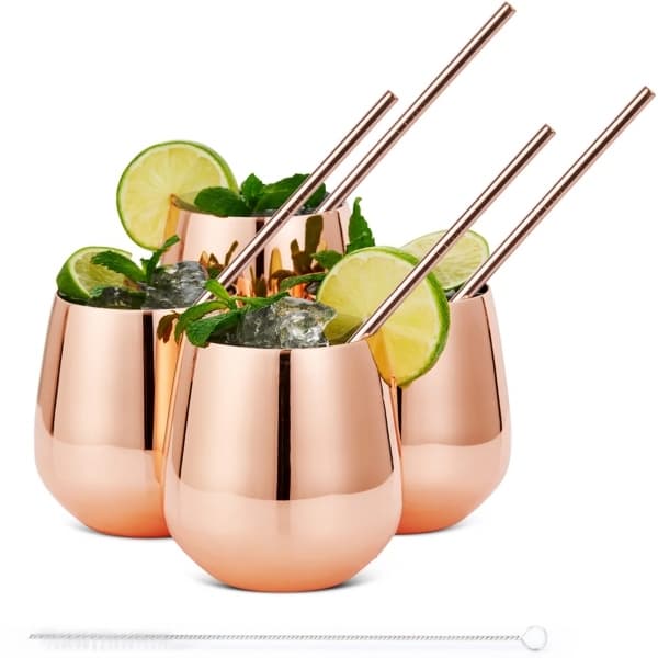 Tumbler & Straw 35cl, Rose Gold, 4-pack - Oak & Steel