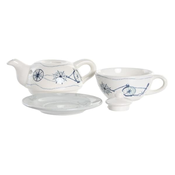 Teselskab-sæt DKD Home Decor Blå Hvid 750 ml Dolomite (3 enheder)