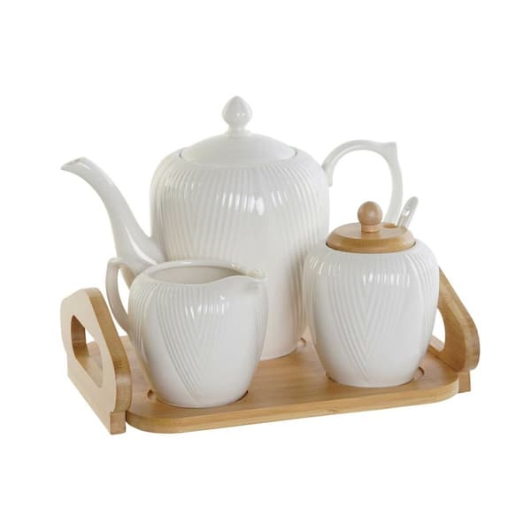 Tekande DKD Home Decor Hvid Natur Bambus Porcelæn