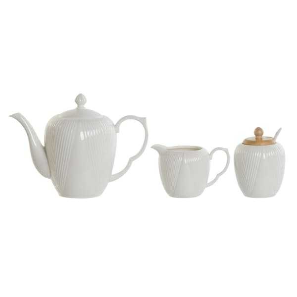 Tekanne DKD Home Decor Hvit Naturell Bambus Porselen