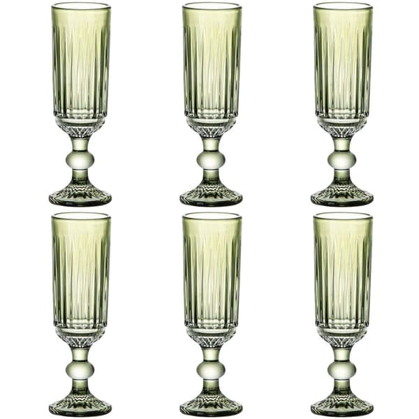 Sæt med glas Home ESPRIT Grøn Krystal 6 x 6 x 18,4 cm (6 enheder)