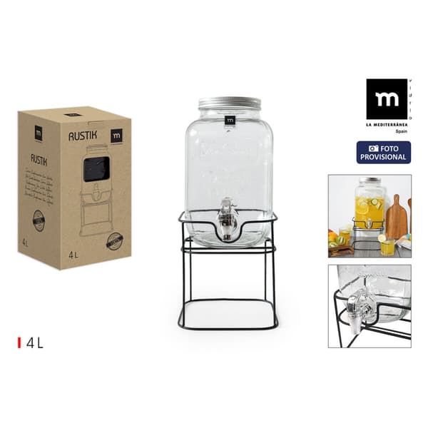 Dryckdispenser La Mediterránea Rustik Metall Glas 4 L 17 x 17 x 30,5 cm (4 antal)