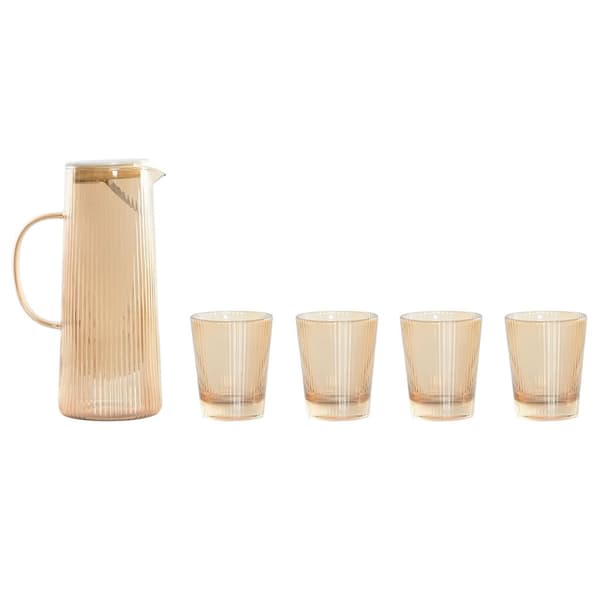 Sæt med glas og flaske Home ESPRIT Rav Borosilikatglas 1,25 L