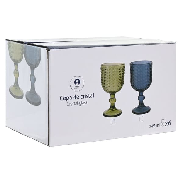 Sæt med glas Home ESPRIT Blå Krystal 260 ml (6 enheder)
