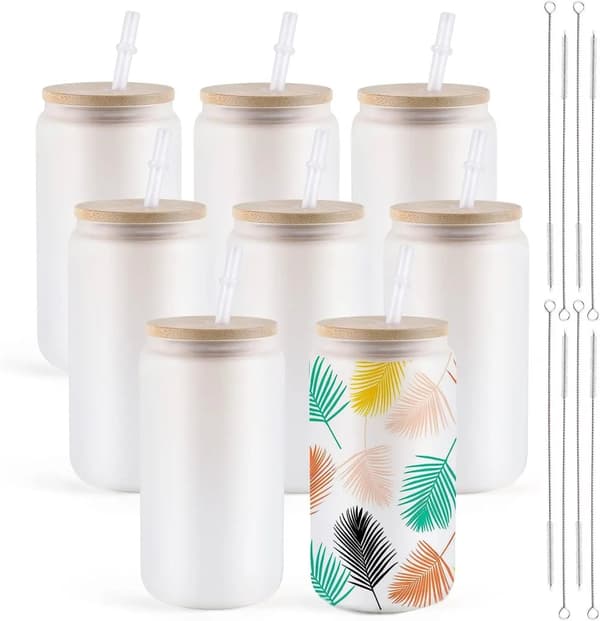 Klare Glas Sublimationskrus, 16oz Kapacitet, Komplet DIY Sæt,8pcs frostet, 16oz