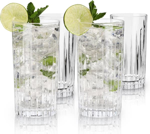 Viski Reserve European Highball Tumblers, 4 Lead-Free Crystal Cocktail Glasses, European Made Glassware, Set of 4, 14 Ounces (414 ml)