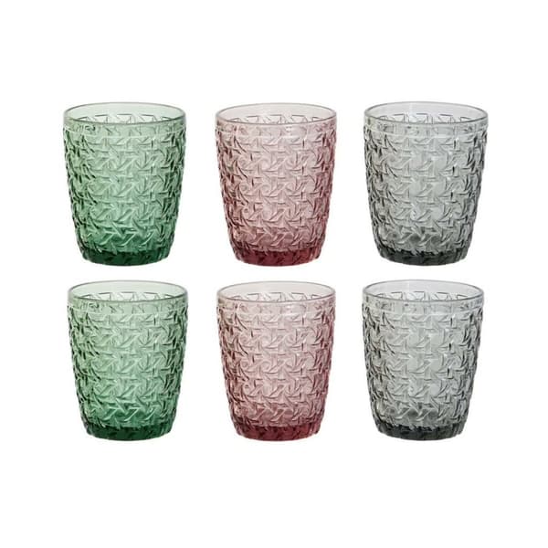 Glasset DKD Home Decor Grön Grå Rosa Glas Med relief 240 ml (6 antal)