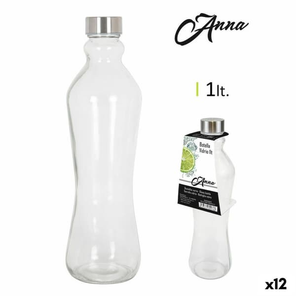 Glasflaska Anna 1 L Metallkåpa Metall Glas (12 antal)