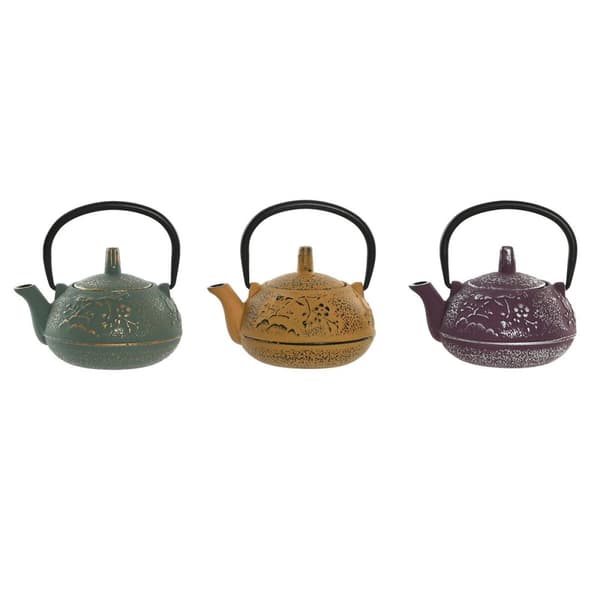 Tekande Home ESPRIT Gul Grøn Syren Rustfrit stål Jern 300 ml (3 enheder)