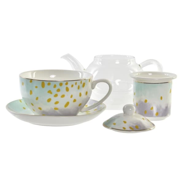 Tekande DKD Home Decor Krystal Porcelæn Pink Gennemsigtig Hvid Grøn (2 enheder)