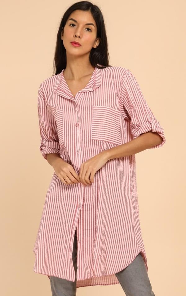 Chana - Skjort-tunika CH28 Randig Rosa One Size